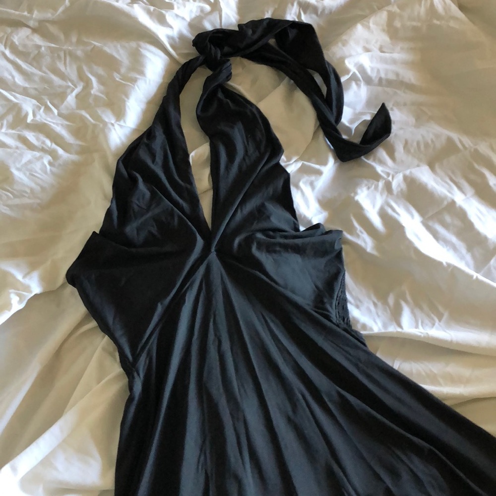 Flowing black halter dress